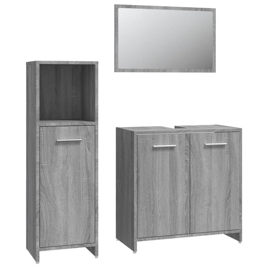 Set Mobili da Bagno 3 pz Grigio Sonoma in Legno Multistrato 3154407