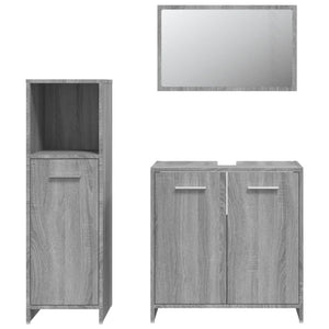 Set Mobili da Bagno 3 pz Grigio Sonoma in Legno Multistrato 3154407