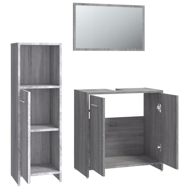 Set Mobili da Bagno 3 pz Grigio Sonoma in Legno Multistrato 3154407