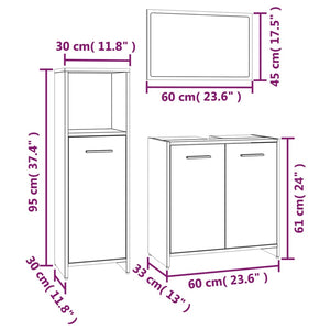 Set Mobili da Bagno 3 pz Grigio Sonoma in Legno Multistrato cod mxl 16358