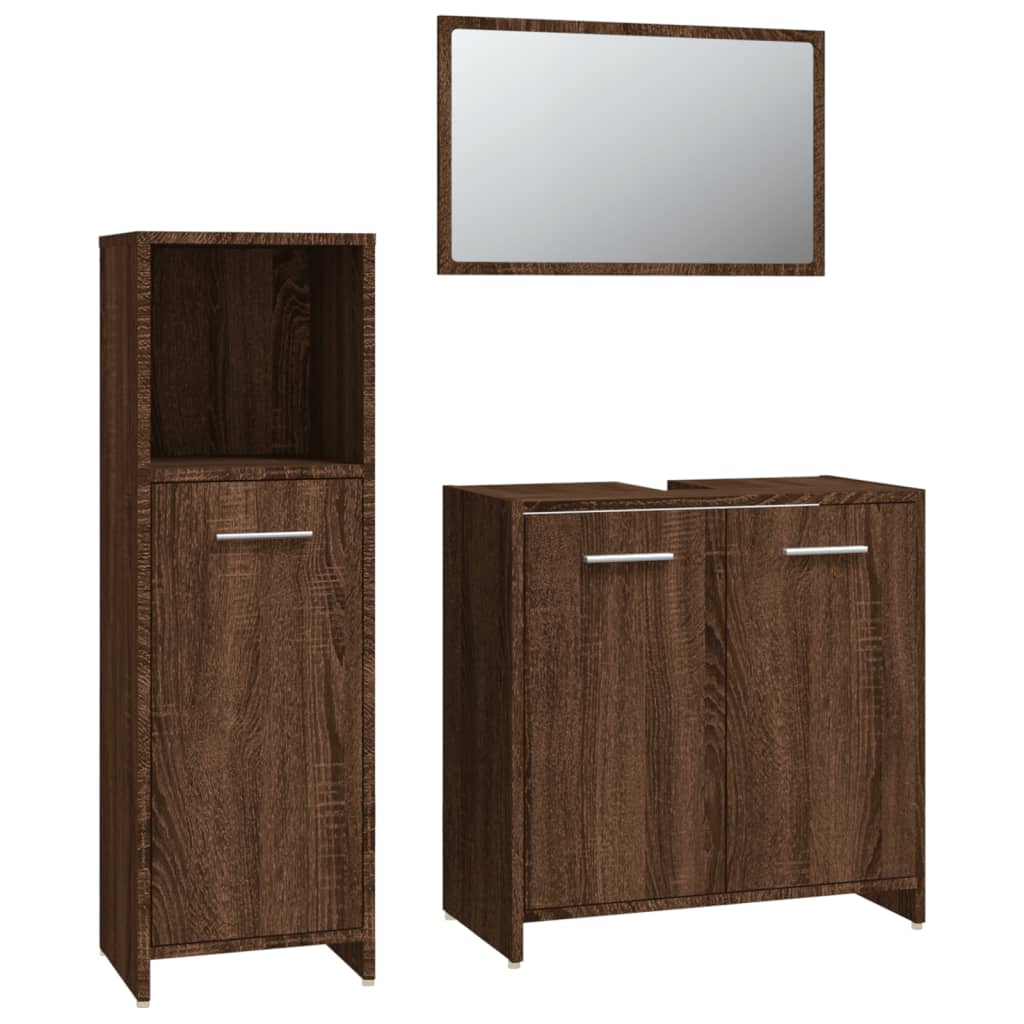 Set Mobili da Bagno 3 pz Rovere Marrone in Legno Multistrato cod mxl 18660