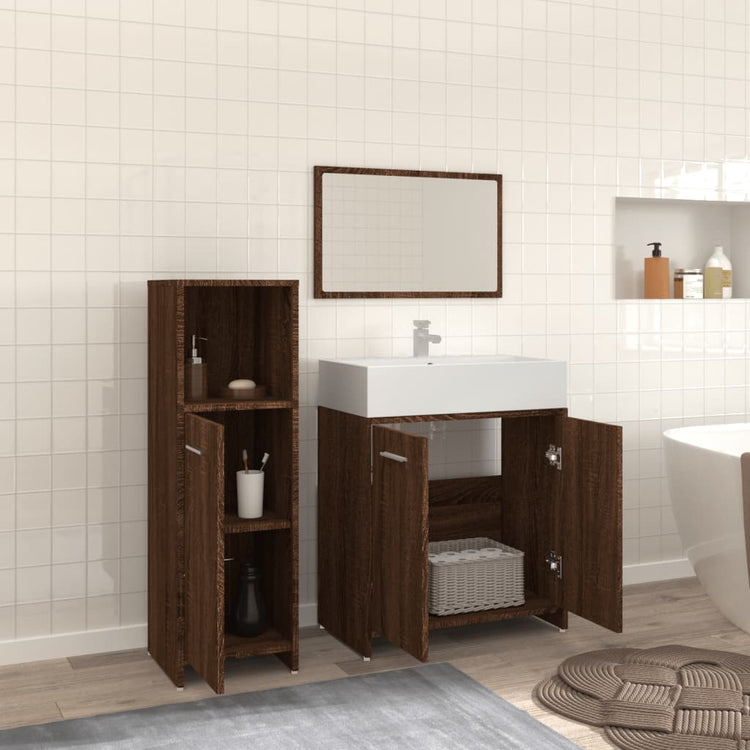 Set Mobili da Bagno 3 pz Rovere Marrone in Legno Multistrato cod mxl 18660