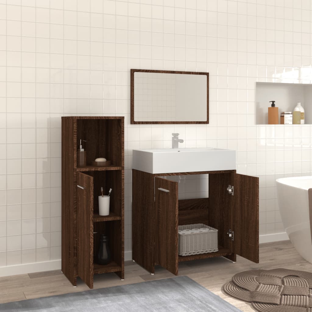 Set Mobili da Bagno 3 pz Rovere Marrone in Legno Multistrato 3154408