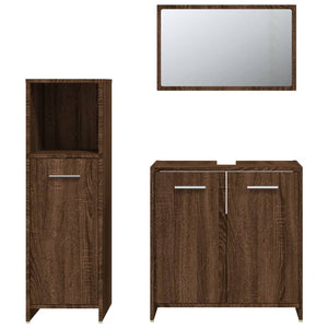 Set Mobili da Bagno 3 pz Rovere Marrone in Legno Multistrato cod mxl 18660