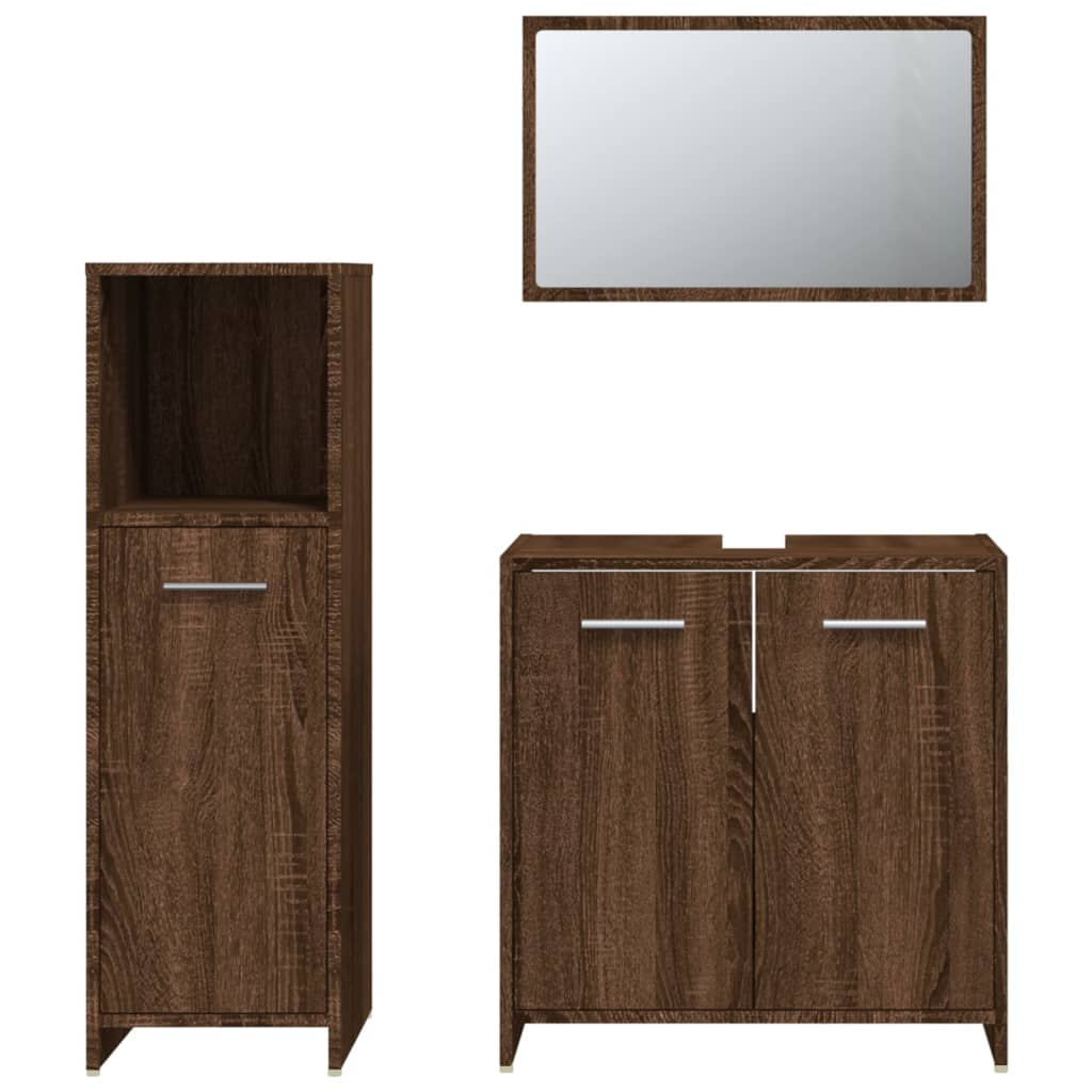 Set Mobili da Bagno 3 pz Rovere Marrone in Legno Multistrato 3154408