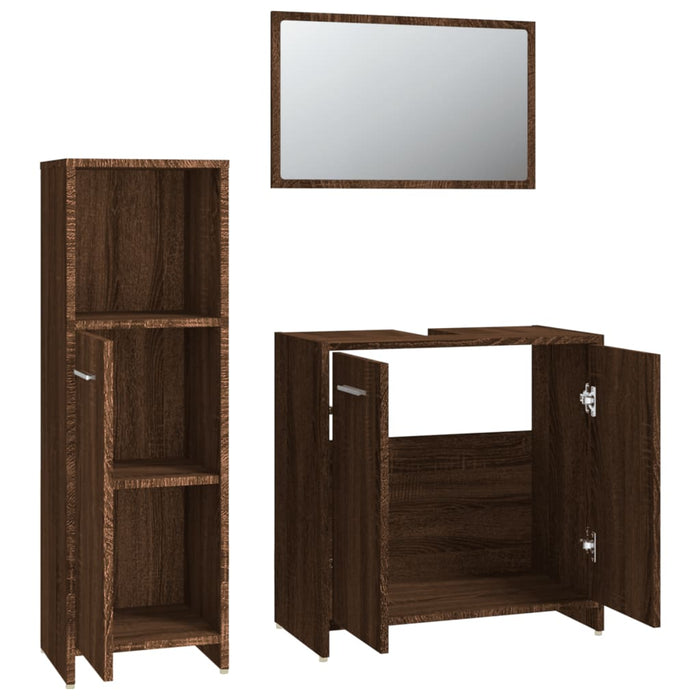 Set Mobili da Bagno 3 pz Rovere Marrone in Legno Multistrato cod mxl 18660