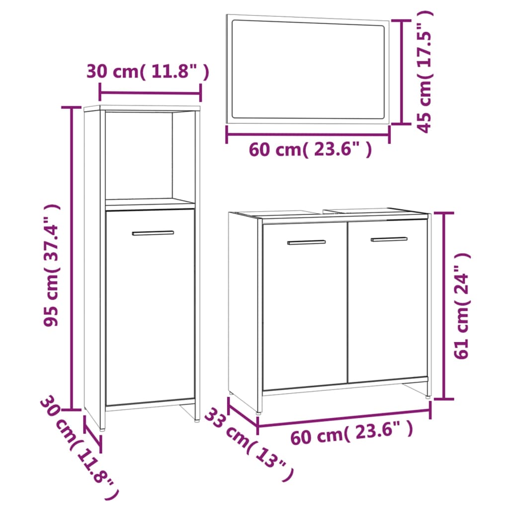 Set Mobili da Bagno 3 pz Rovere Marrone in Legno Multistrato 3154408