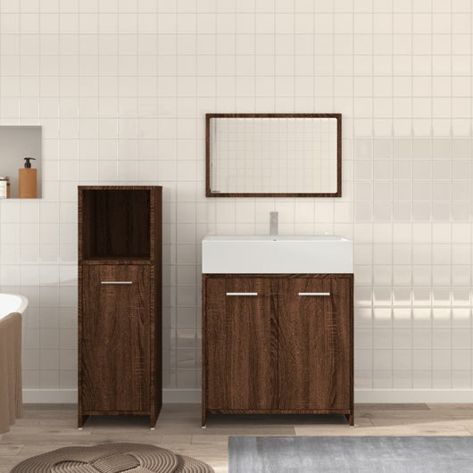 Set Mobili da Bagno 3 pz Rovere Marrone in Legno Multistrato cod mxl 18660