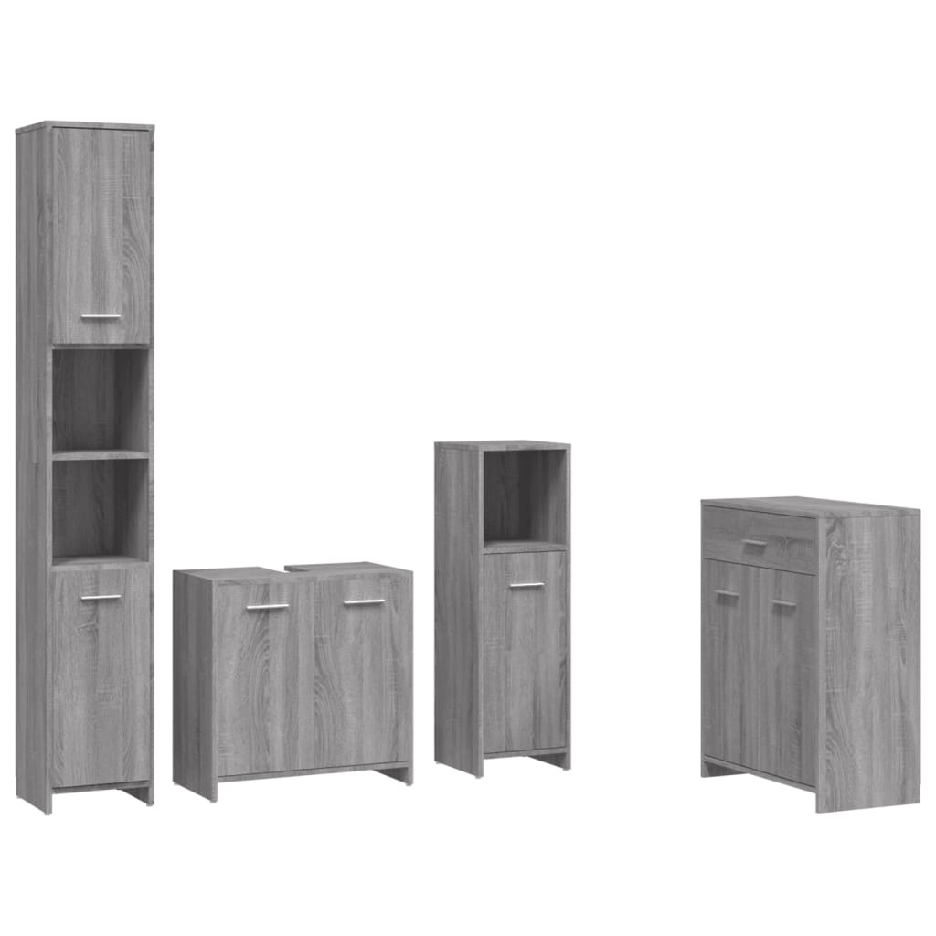 Set Mobili da Bagno 4 pz Grigio Sonoma in Legno Multistrato