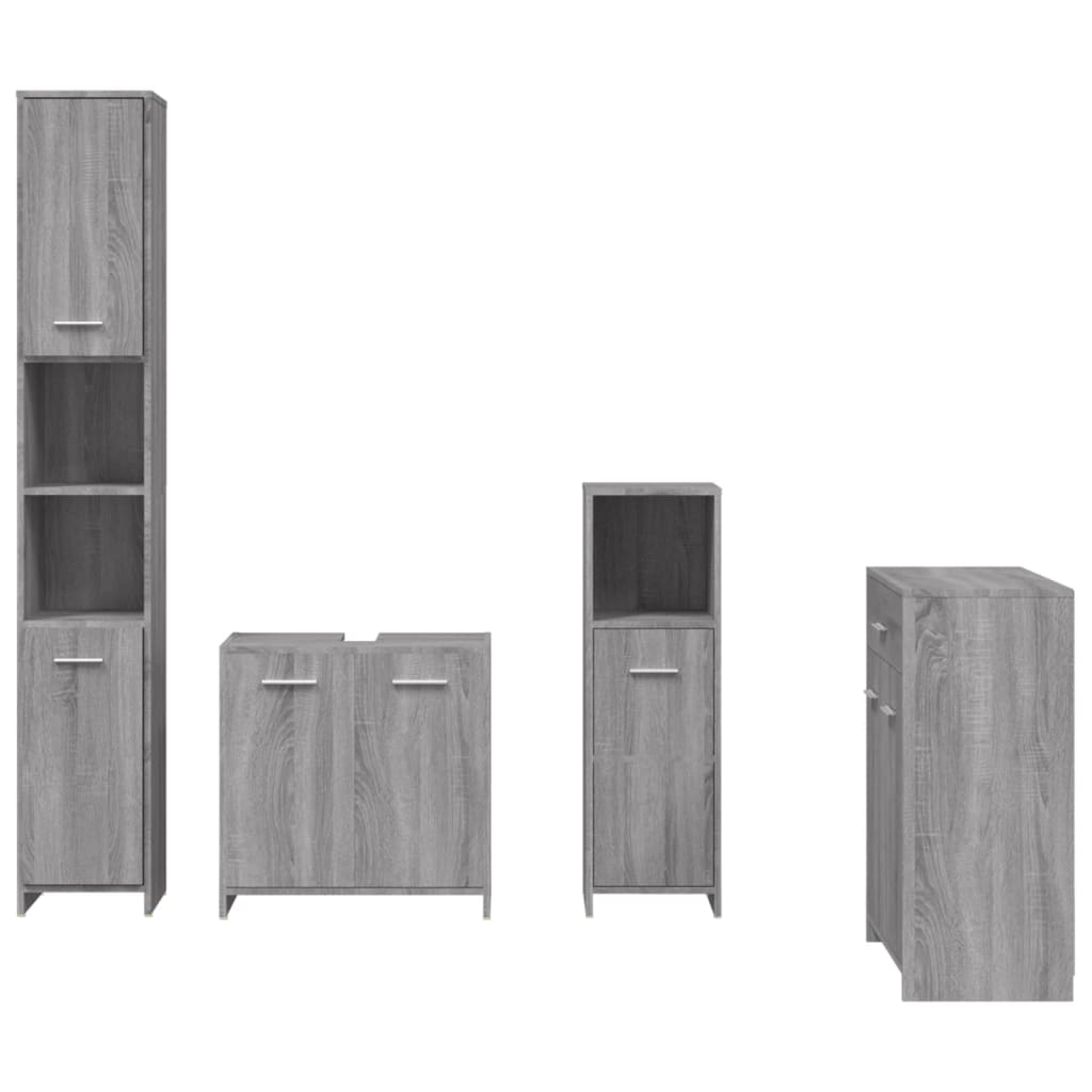 Set Mobili da Bagno 4 pz Grigio Sonoma in Legno Multistrato