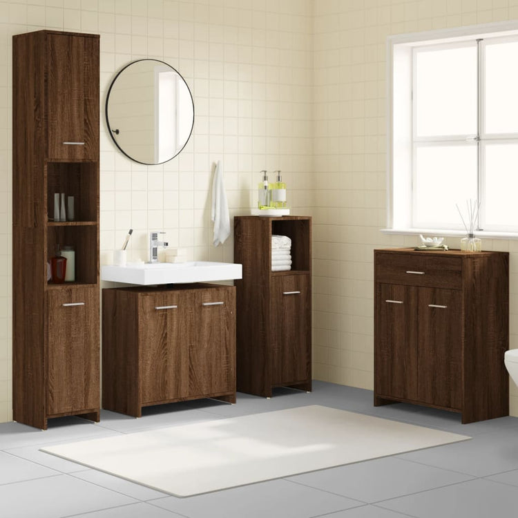 Set Mobili da Bagno 4 pz Rovere Marrone in Legno Multistrato 3154411