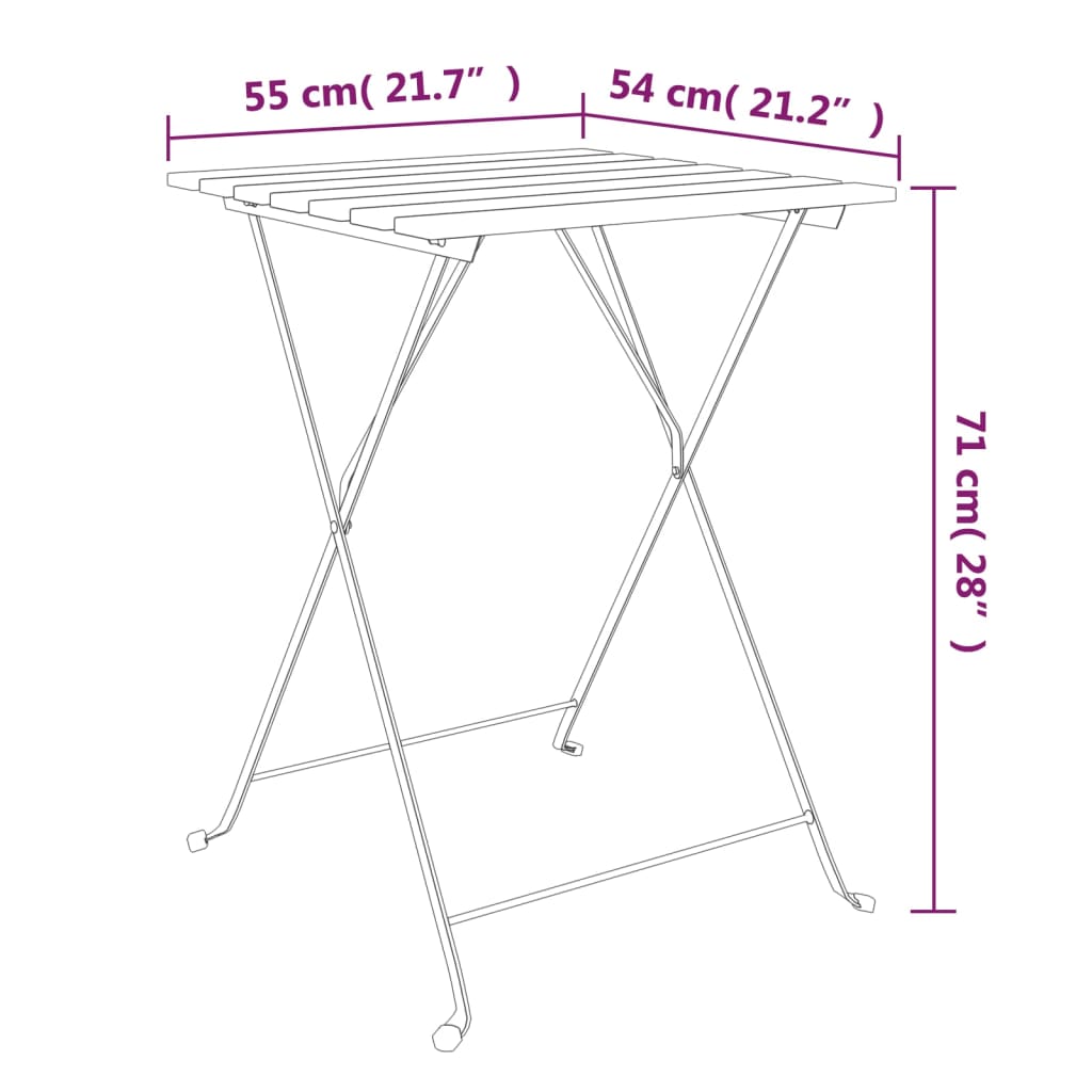 Set Bistrò Pieghevole 3pz in Legno Massello di Acacia e Acciaio 319972