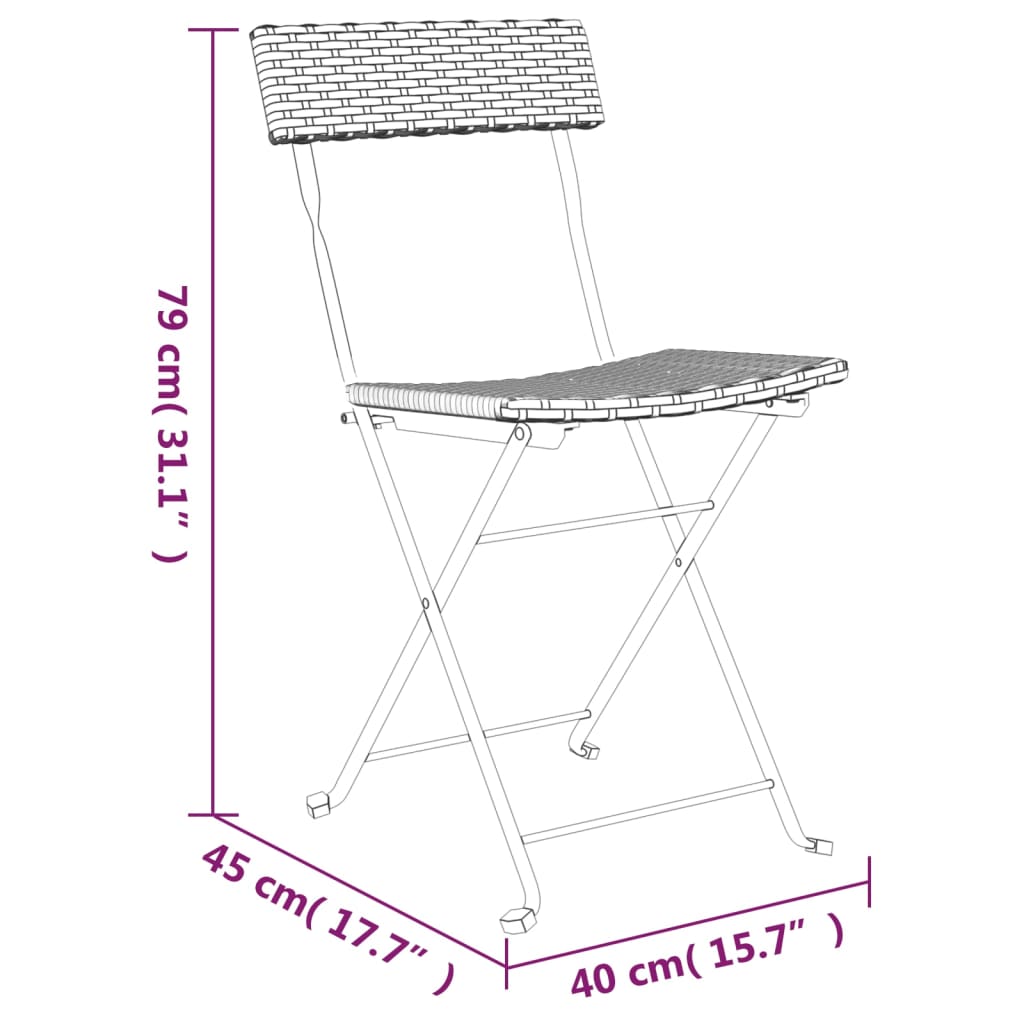 Set Pieghevole da Bistrò 3 pz Nero in Polyrattan cod mxl 42709