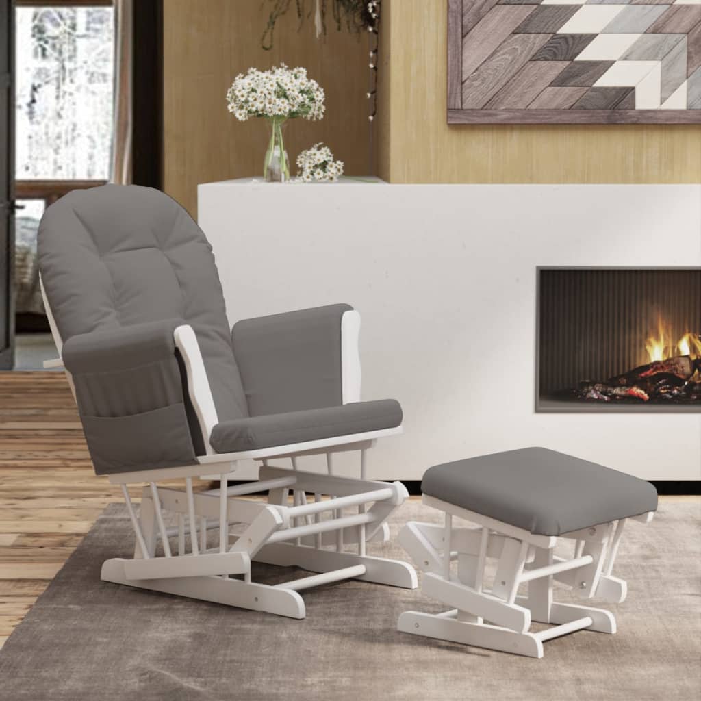 Poltrona Glider con Sgabello Grigio Scuro in Tessuto 351661