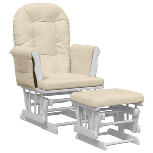 Poltrona Glider con Sgabello Bianco Crema in Tessuto 351663