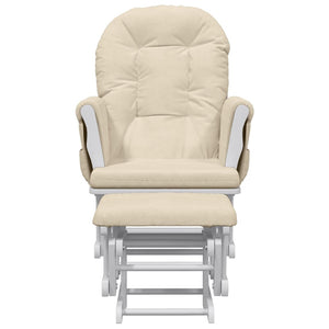 Poltrona Glider con Sgabello Bianco Crema in Tessuto 351663