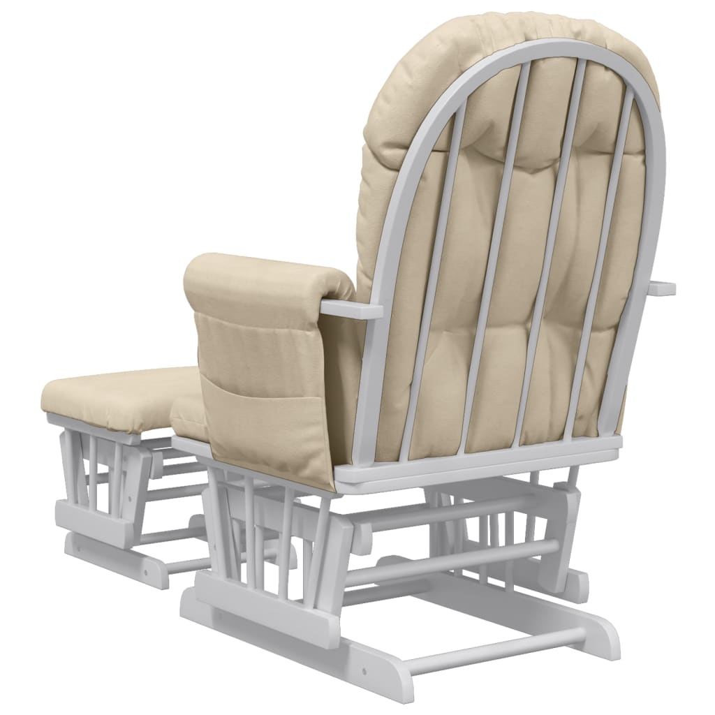 Poltrona Glider con Sgabello Bianco Crema in Tessuto 351663