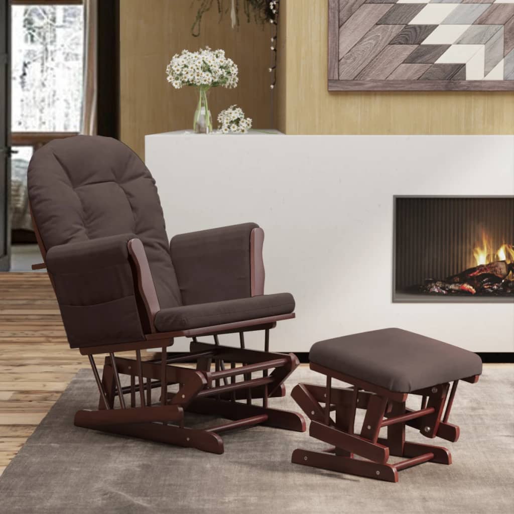 Poltrona Glider con Sgabello Marrone in Tessuto 351664