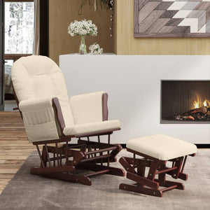 Poltrona Glider con Sgabello Bianco Crema in Tessuto 351665