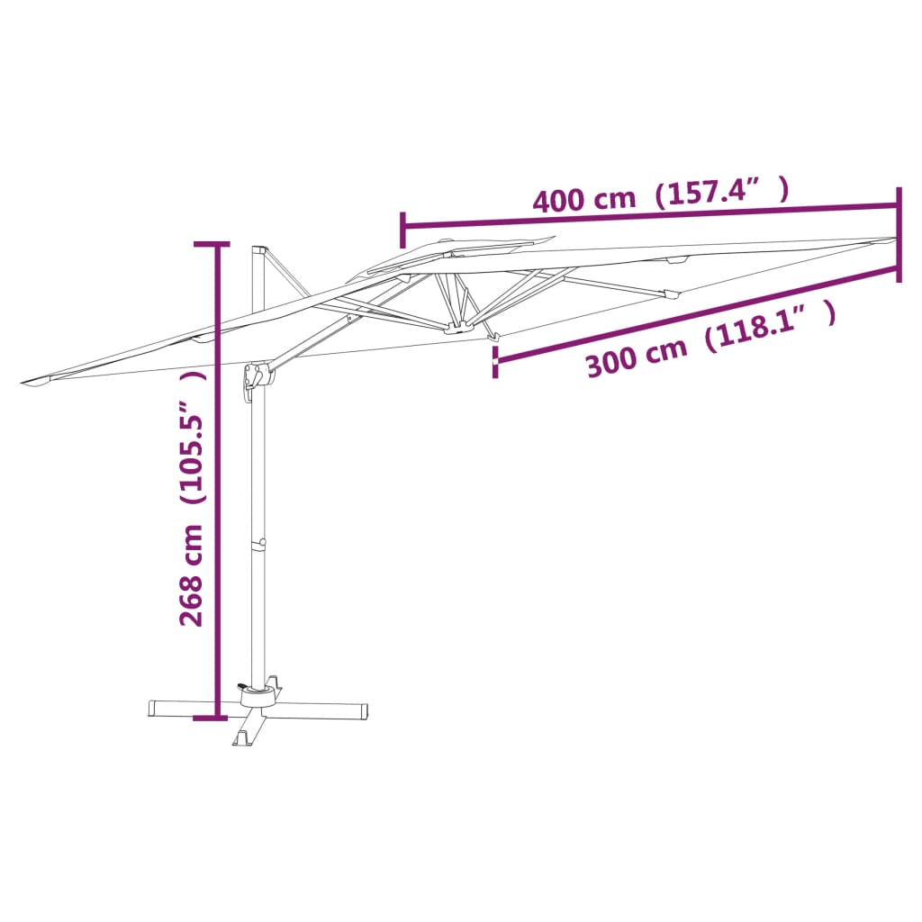 Ombrellone a Sbalzo Doppio Piano Verde 400x300 cm