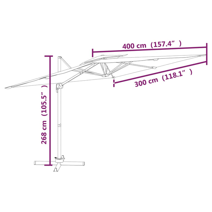 Ombrellone a Sbalzo Doppio Piano Nero 400x300 cm