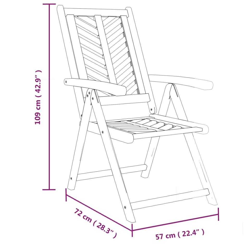 Sedie da Giardino Reclinabili 2 pz Legno Massello di Acacia 362231