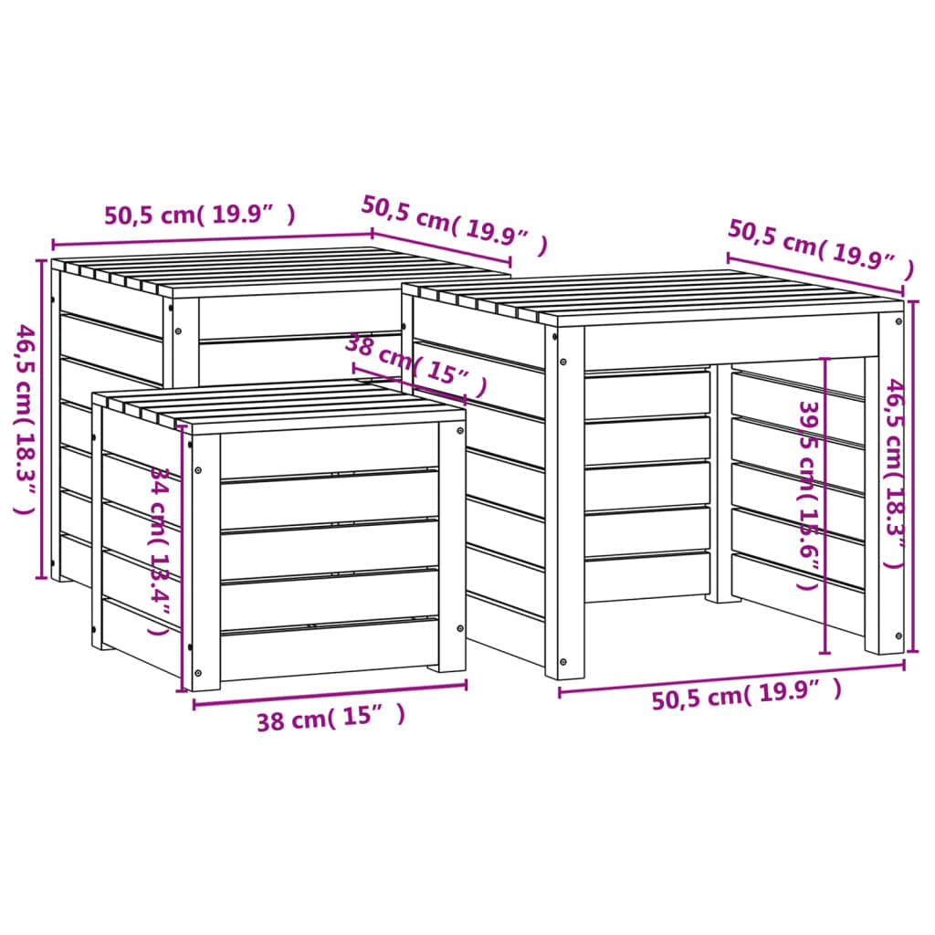 Set Cassette da Giardino 3 pz in Legno Massello di Pino 823955