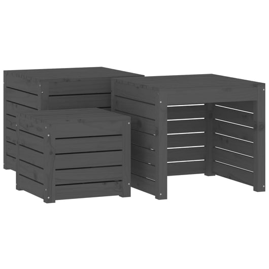 Set Cassette da Giardino 3 pz Grigio in Legno Massello di Pino 823957