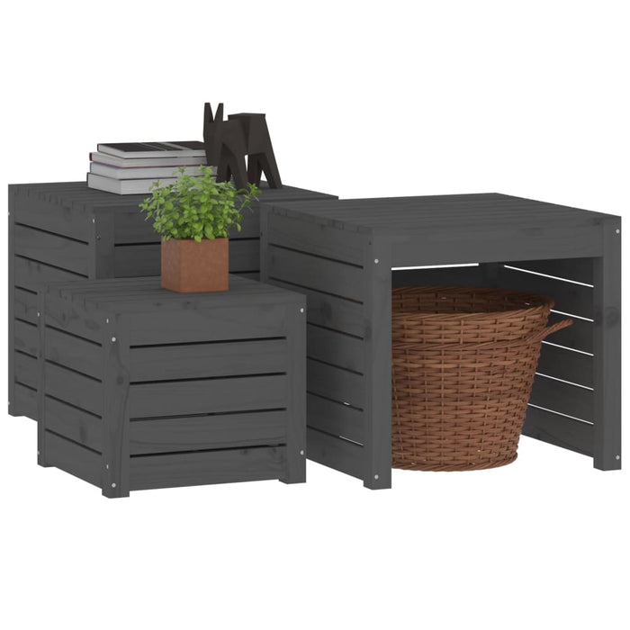 Set Cassette da Giardino 3 pz Grigio in Legno Massello di Pino 823957