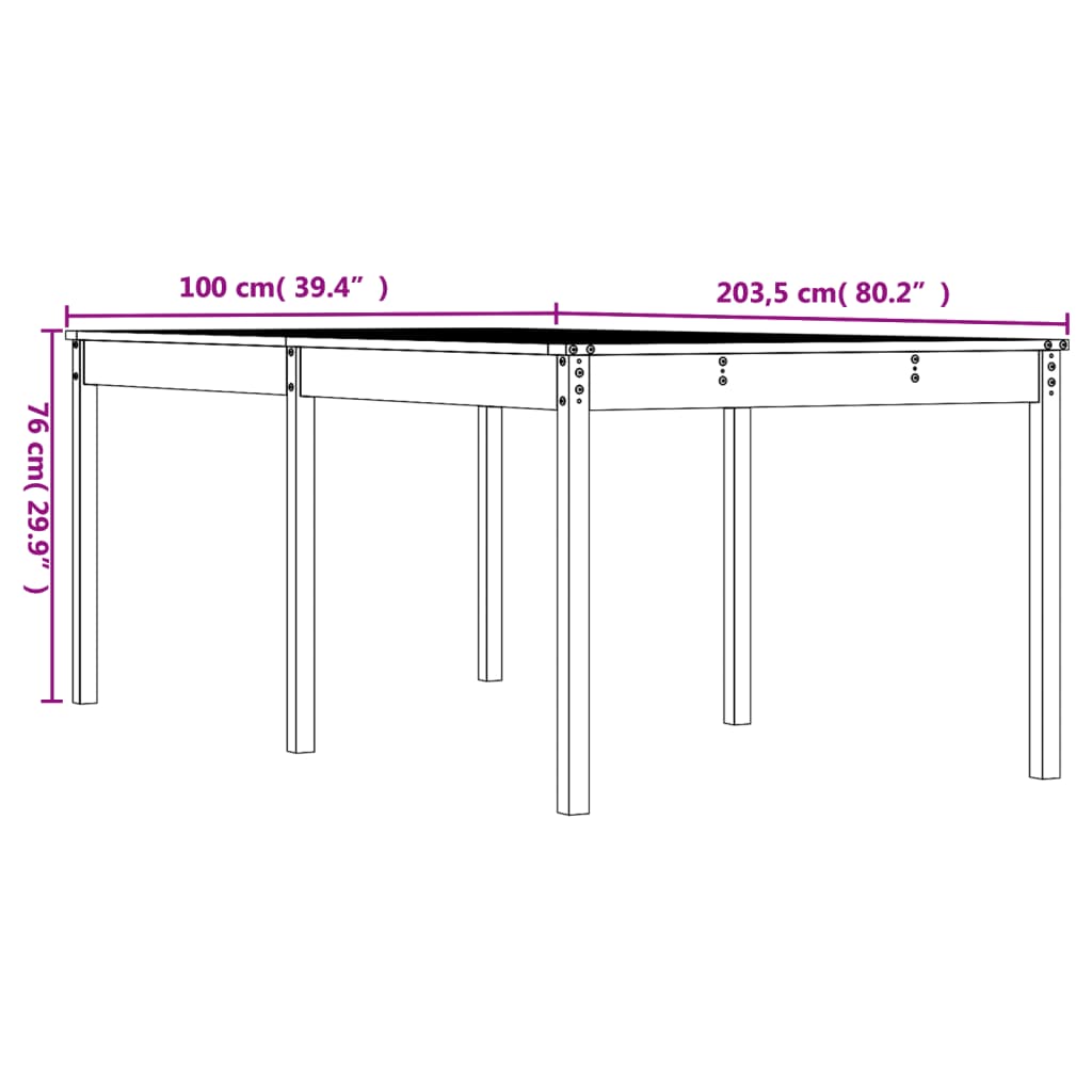 Tavolo da Giardino Bianco 203,5x100x76cm Legno Massello di Pino 823984