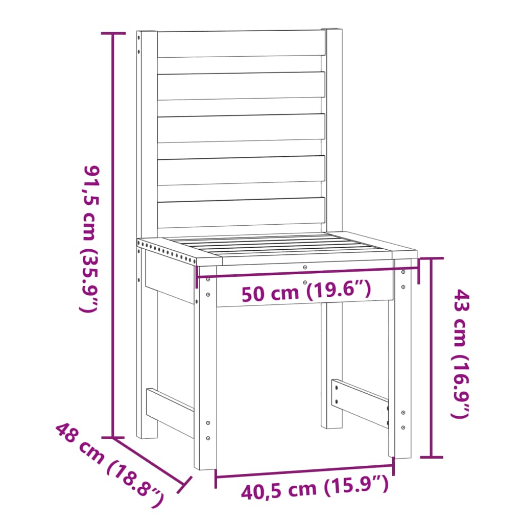 Sedie da Giardino 2pz Nere 40,5x48x91,5cm Legno Massello Pino 824029