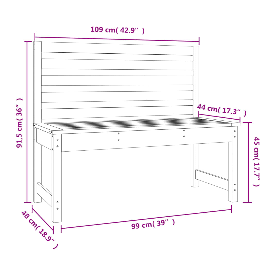 Panca da Giardino Nera 109 cm in Legno Massello di Pino 824036