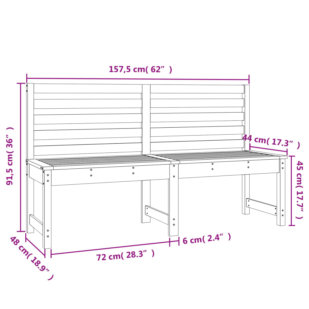 Panca da Giardino Bianca 157,5 cm in Legno Massello di Pino 824040