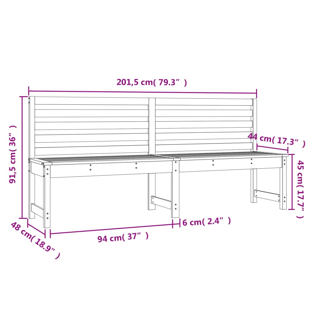 Panca da Giardino 201,5 cm in Legno Massello di Pino 824046