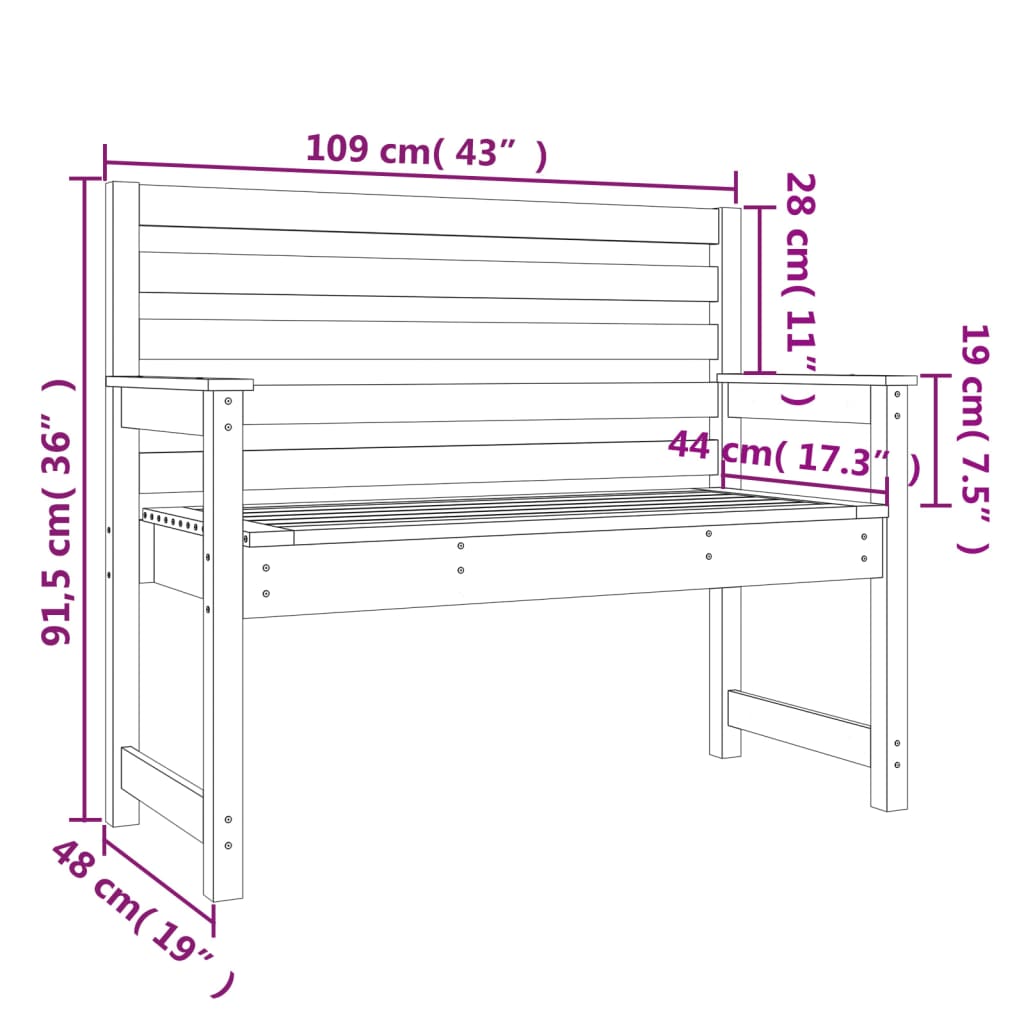 Panca da Giardino 109x48x91,5 cm in Legno Massello di Pino 824060