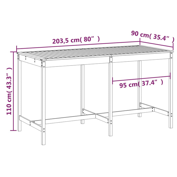 Tavolo da Giardino Grigio 203,5x90x110cm Legno Massello di Pino 824104