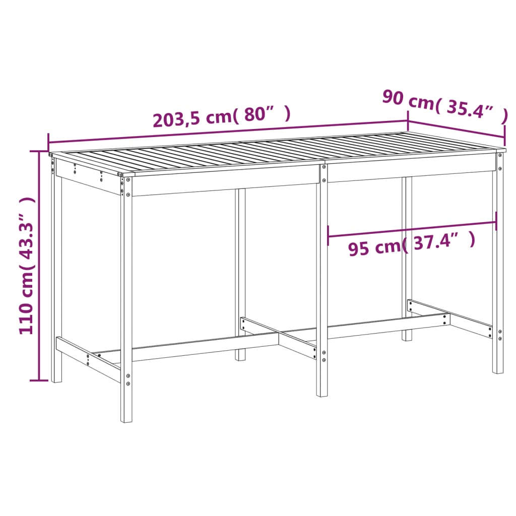 Tavolo da Giardino Miele 203,5x90x110cm Legno Massello di Pino 824105