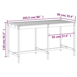 Tavolo da Giardino Miele 203,5x90x110cm Legno Massello di Pino 824105