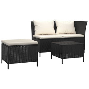 Set Divani da Giardino 3 pz con Cuscini Nero in Polyrattan cod mxl 35614