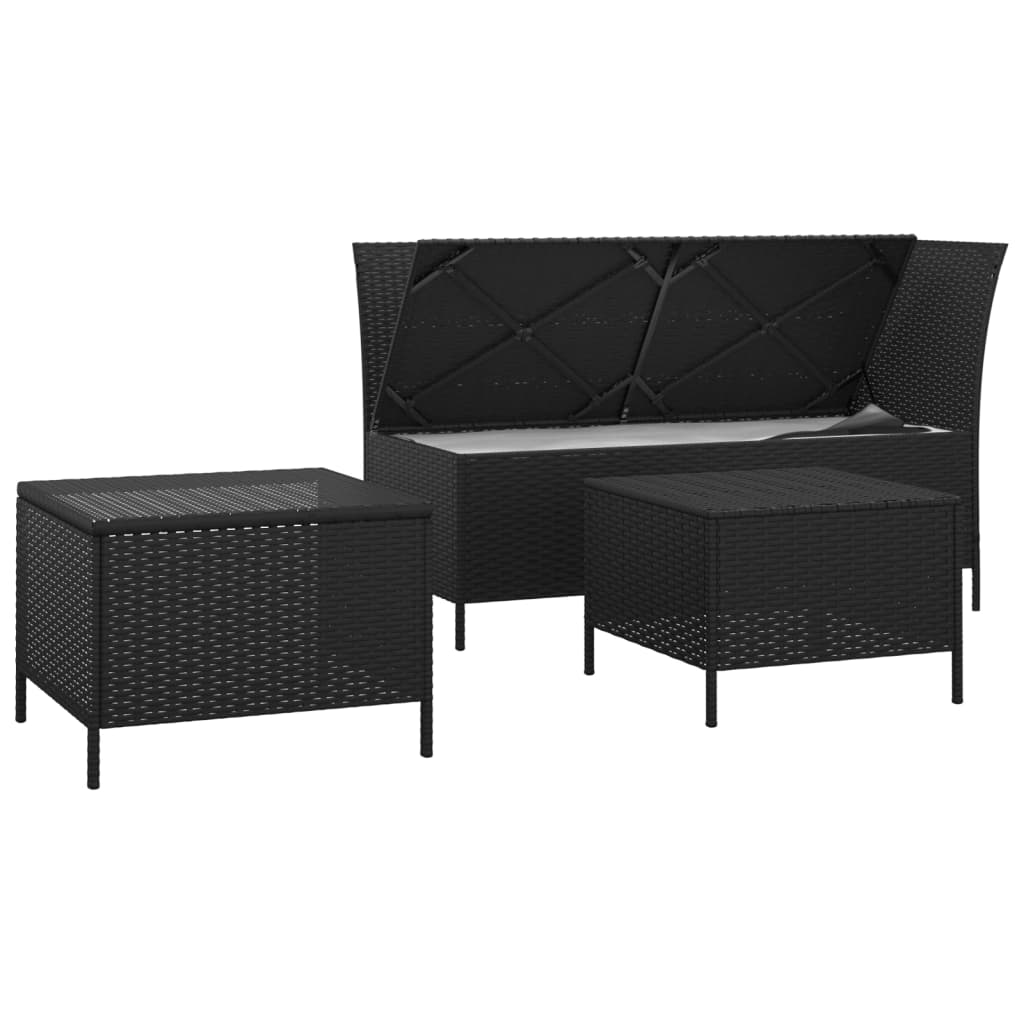 Set Divani da Giardino 3 pz con Cuscini Nero in Polyrattan cod mxl 35614