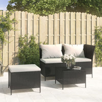 Set Divani da Giardino 3 pz con Cuscini Nero in Polyrattan cod mxl 35614