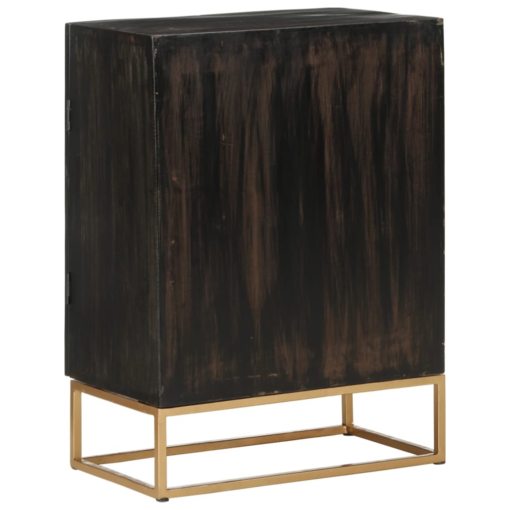 Credenza Nera 55x34x75 cm in Legno Massello di Mango e Ferro 351679