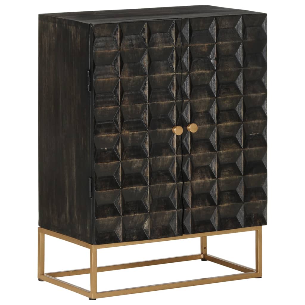 Credenza Nera 55x34x75 cm in Legno Massello di Mango e Ferro 351679