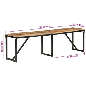 Panca 160x35x46 cm in Legno Massello di Mango