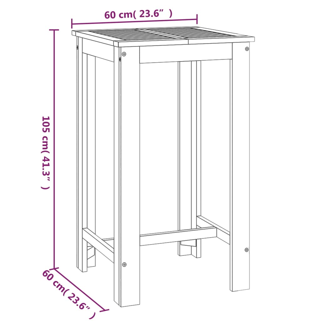 Tavolo da Bar da Giardino 60x60x105 cm Legno Massello di Acacia  cod mxl 34373