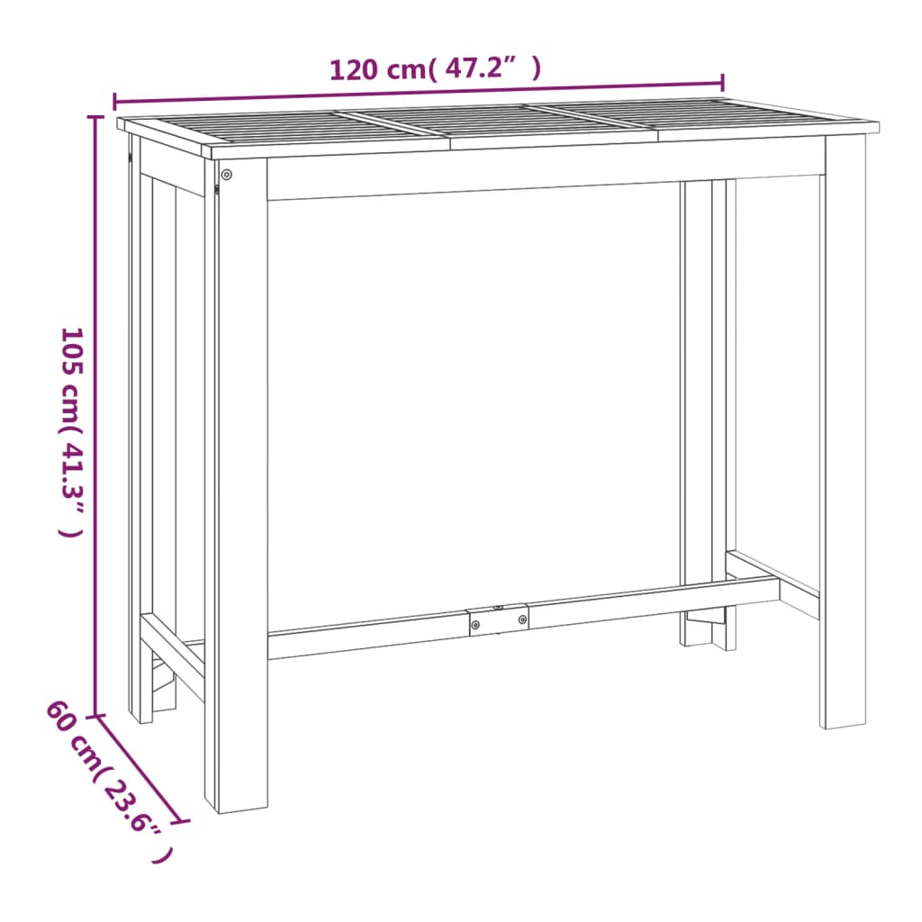 Tavolo da Bar da Giardino 120x60x105cm Legno Massello di Acacia 319701