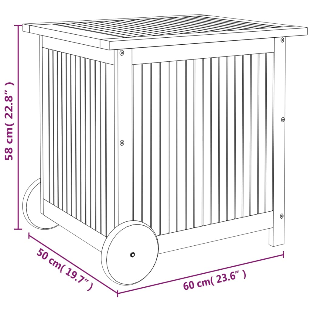 Contenitore Giardino con Ruote 60x50x58cm Legno Massello Acacia  cod mxl 69838