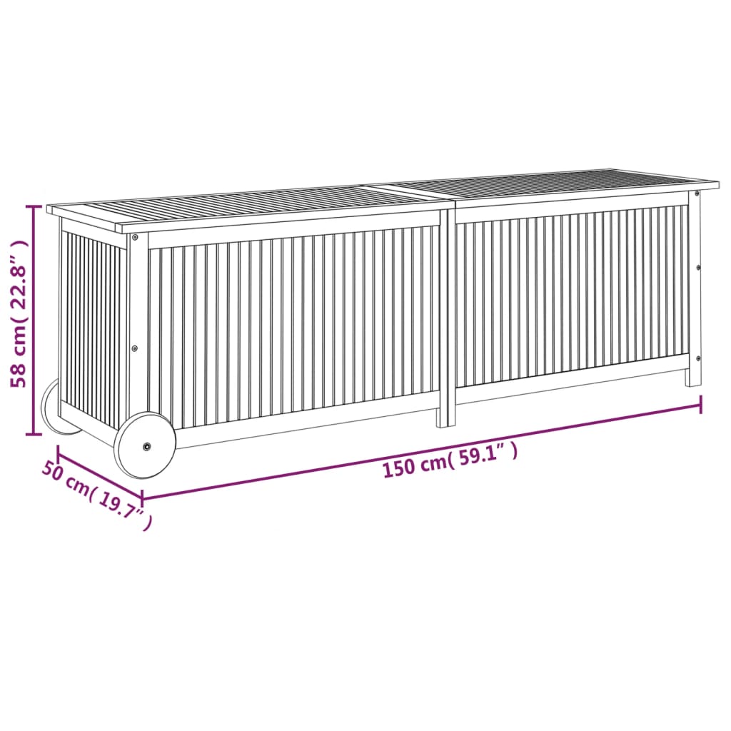 Contenitore da Giardino con Ruote 150x50x58cm Massello Acacia 319713