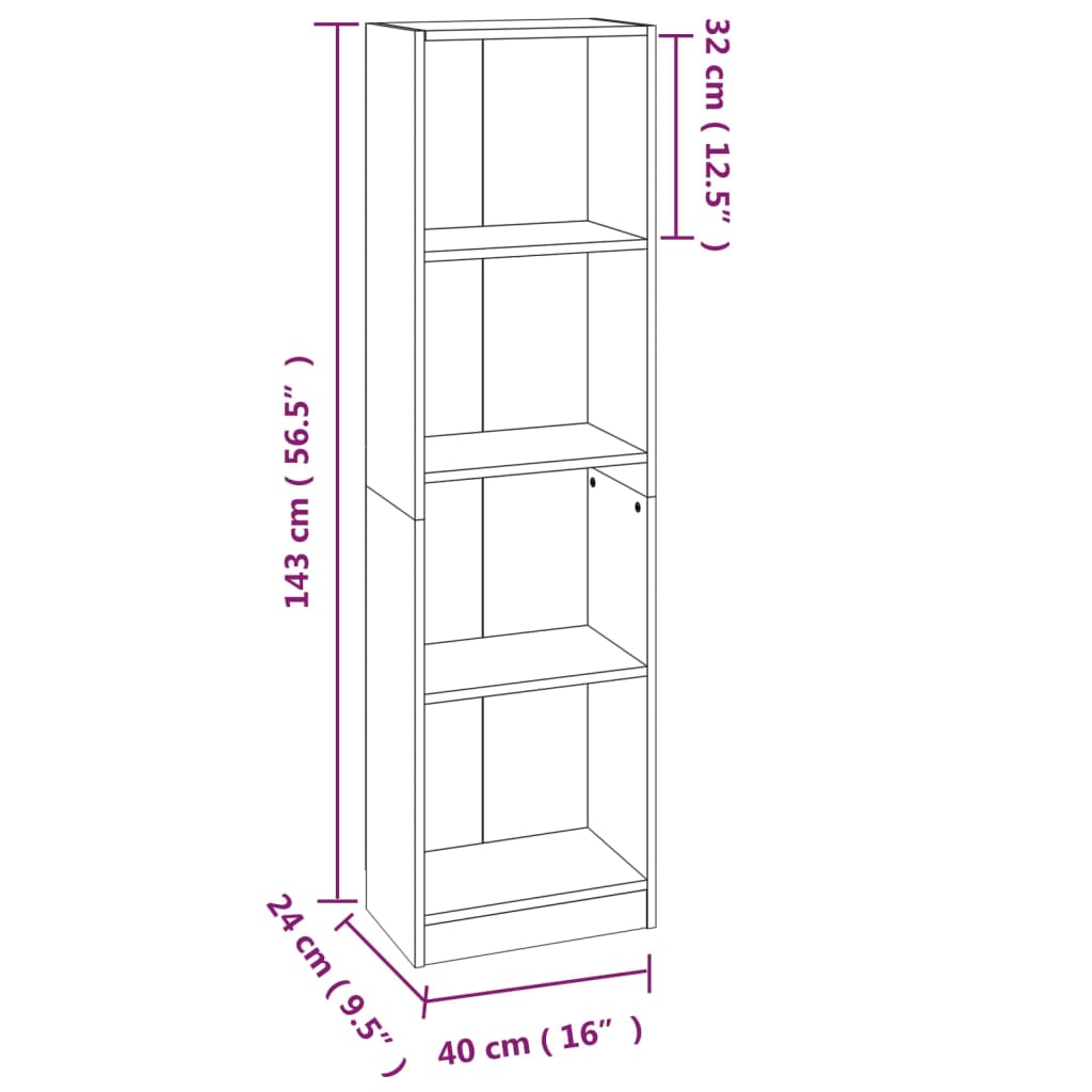 Libreria a 4 Ripiani Rovere Fumo 40x24x143 cm Legno Multistrato cod mxl 13270