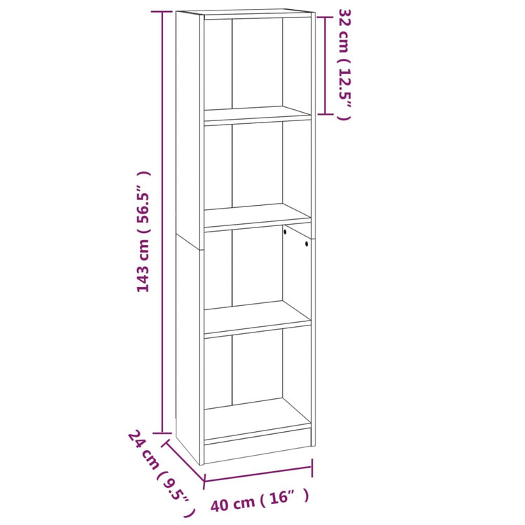 Libreria a 4 Ripiani Rovere Fumo 40x24x143 cm Legno Multistrato cod mxl 13270